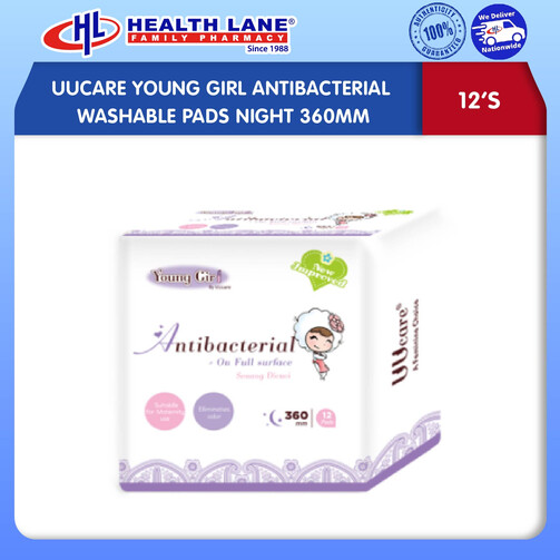 UUCARE YOUNG GIRL ANTIBACTERIAL WASHABLE PADS NIGHT 360MM (16'S)